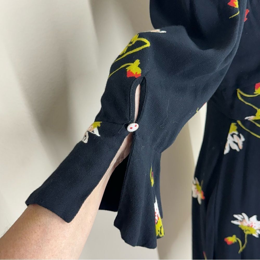 Free People Time on My Side Black Floral Bell Sleeve Boho Wrap Dress Size XS - Picture 5 of 14